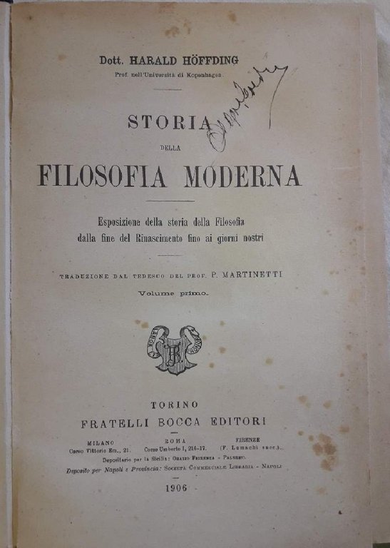 STORIA DELLA FILOSOFIA MODERNA-VOL. PRIMO- (1906)