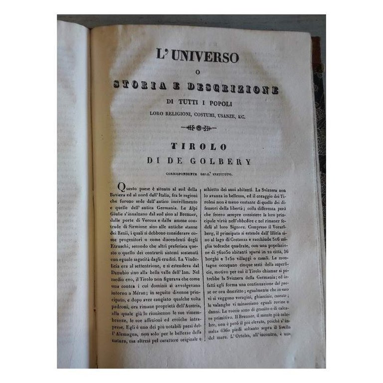 STORIA E DESCRIZIONE DELLA SVIZZERA E DEL TIROLO(1840)