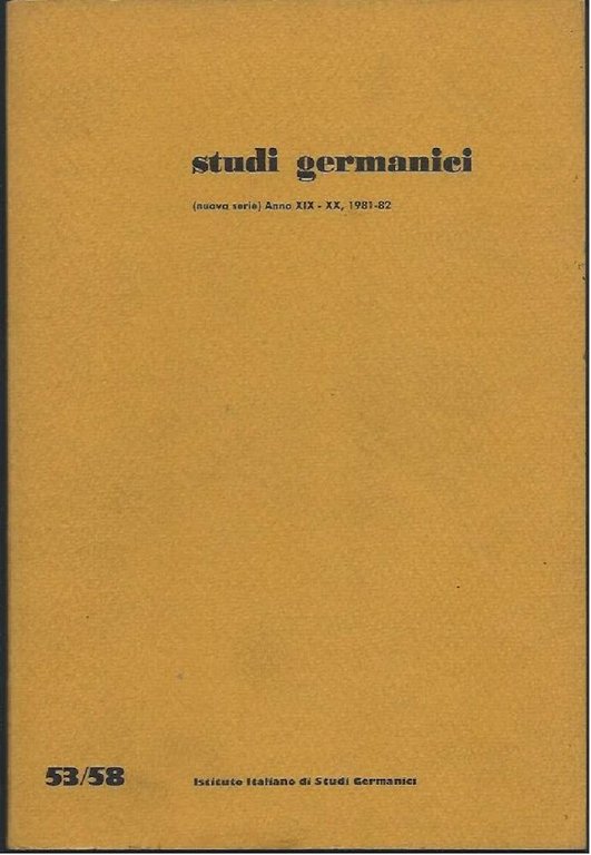 STUDI GERMANICI - Nuova serie, anno XIX-XX, 1981-82