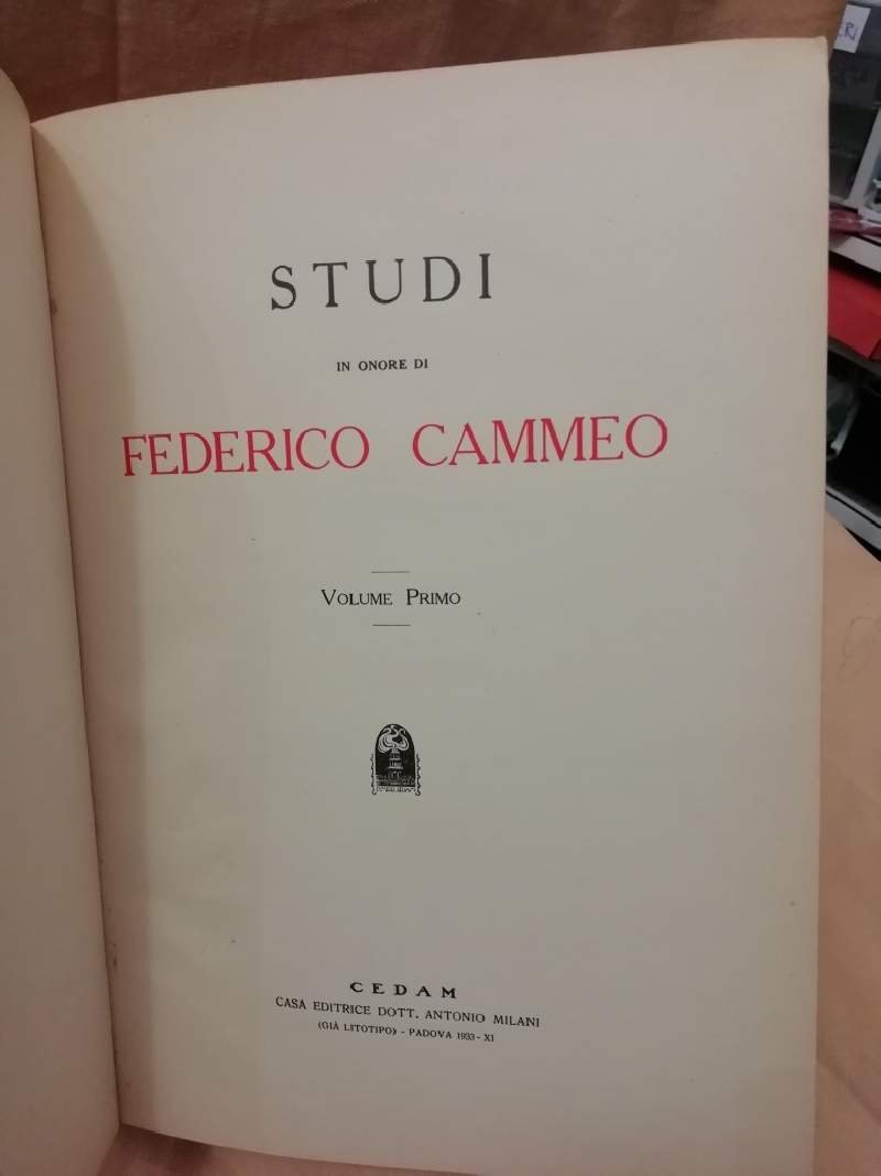 STUDI IN ONORE DI FEDERICO CAMMEO 2 VOLL. (1933) | Immagine principale