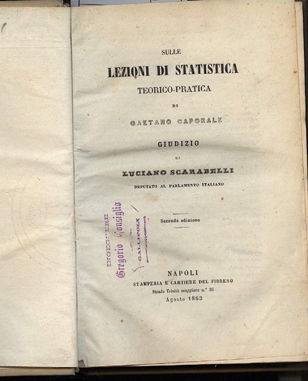 SULLE LEZIONI DI STATISTICA TEORICO-PRATICA di Gaetano Caporale(1863)