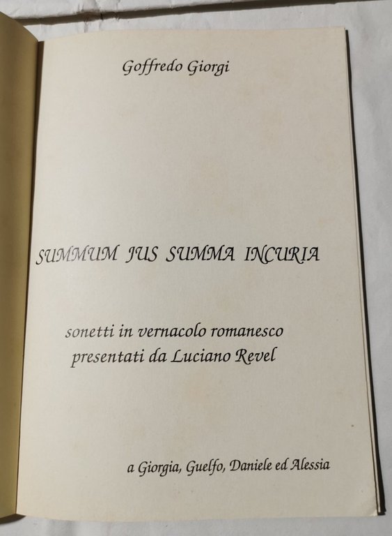 Summum ius, summa incuria - Sonetti romaneschi