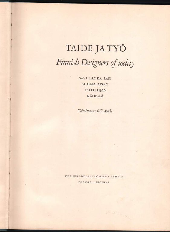 TAIDE JA TYO - FINNISH DESIGNERS OF TODAY (1954)