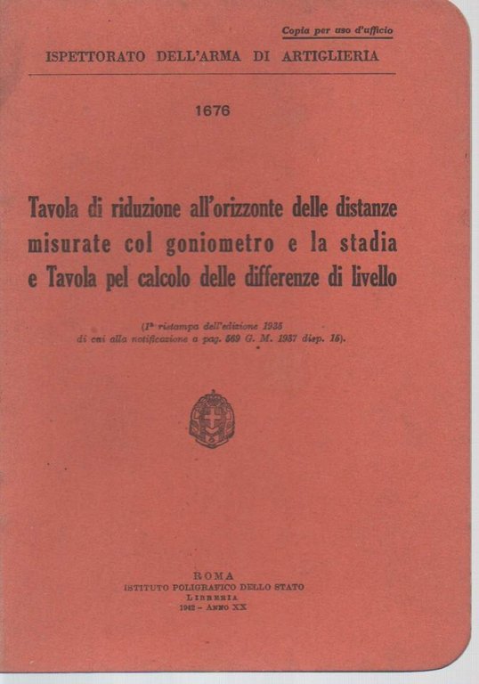 TAVOLA DI RIDUZIONE ALL'ORIZZONTE DELLE DISTANZE MISURATE COL GONIOMETRO E …