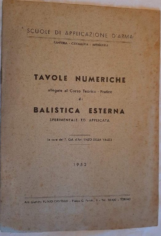 TAVOLE NUMERICHE ALLEGATE AL CORSO TEORICO-PRATICO DI BALISTICA ESTERNA(1952)