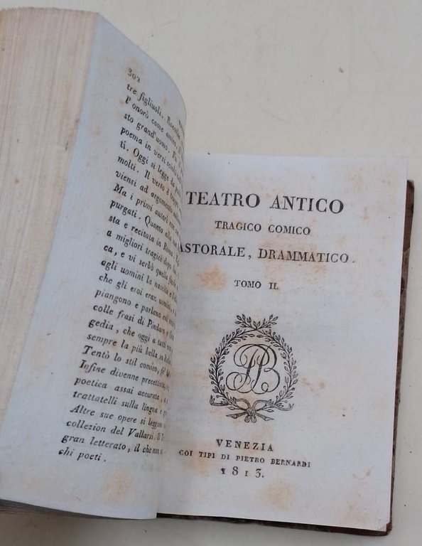 TEATRO ANTICO TRAGICO COMICO PASTORALE DRAMMATICO-2 TOMI- (1815)