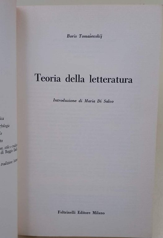 TEORIA DELLA LETTERATURA( 1978)