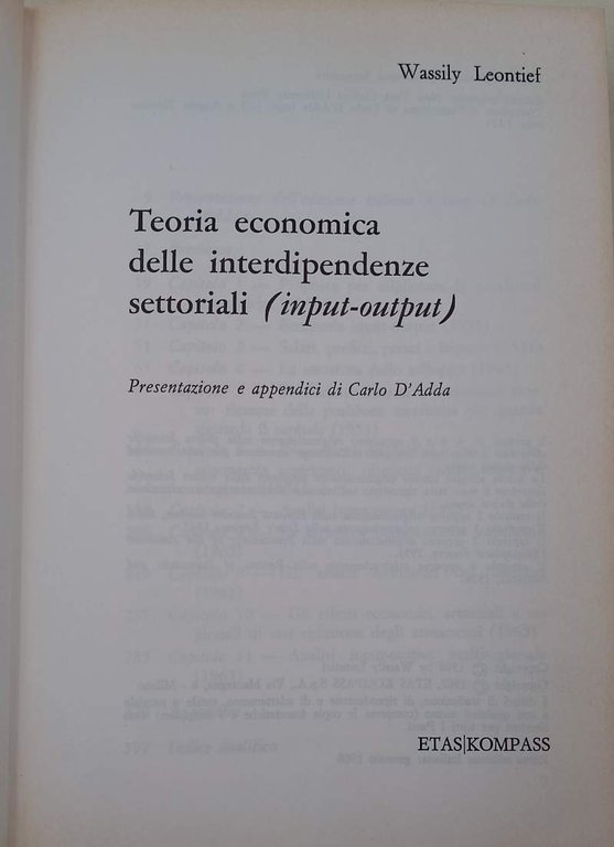 TEORIA ECONOMICA DELLE INTERDIPENDENZE SETTORIALI(INPUT-OUTPUT)(1968)