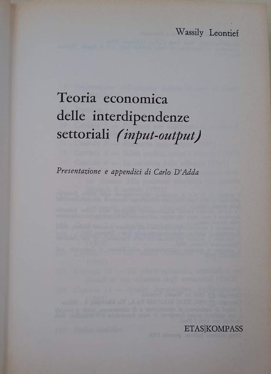 TEORIA ECONOMICA DELLE INTERDIPENDENZE SETTORIALI(INPUT-OUTPUT)(1968)