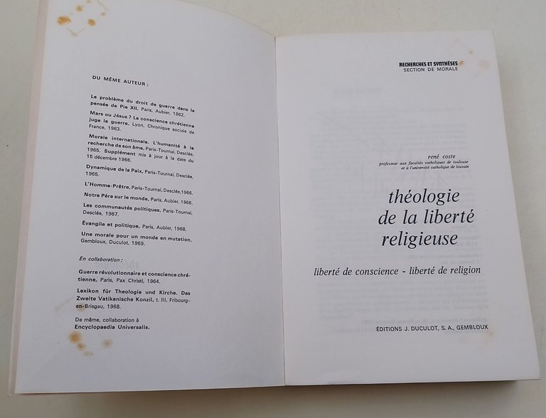 Theologie de la liberte religeuse,-liberte' de conscience, liberte' de religion