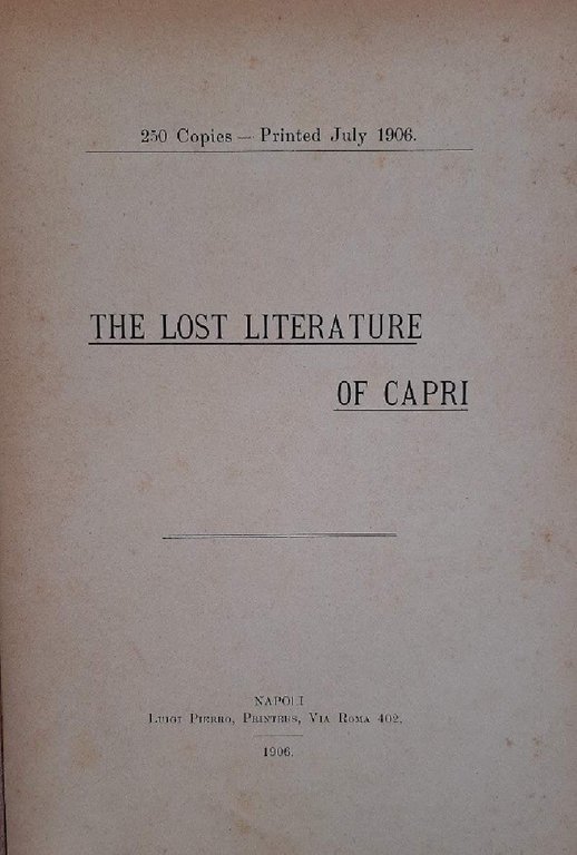 THREE MONOGRAPHS The lost literature of Capri/Tiberius/Saracens and Corsairs in …