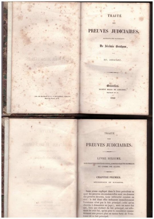 TRAITE' DES PREUVES JUDICIAIRES extraits des manuscrits De Jérémie Bentham …