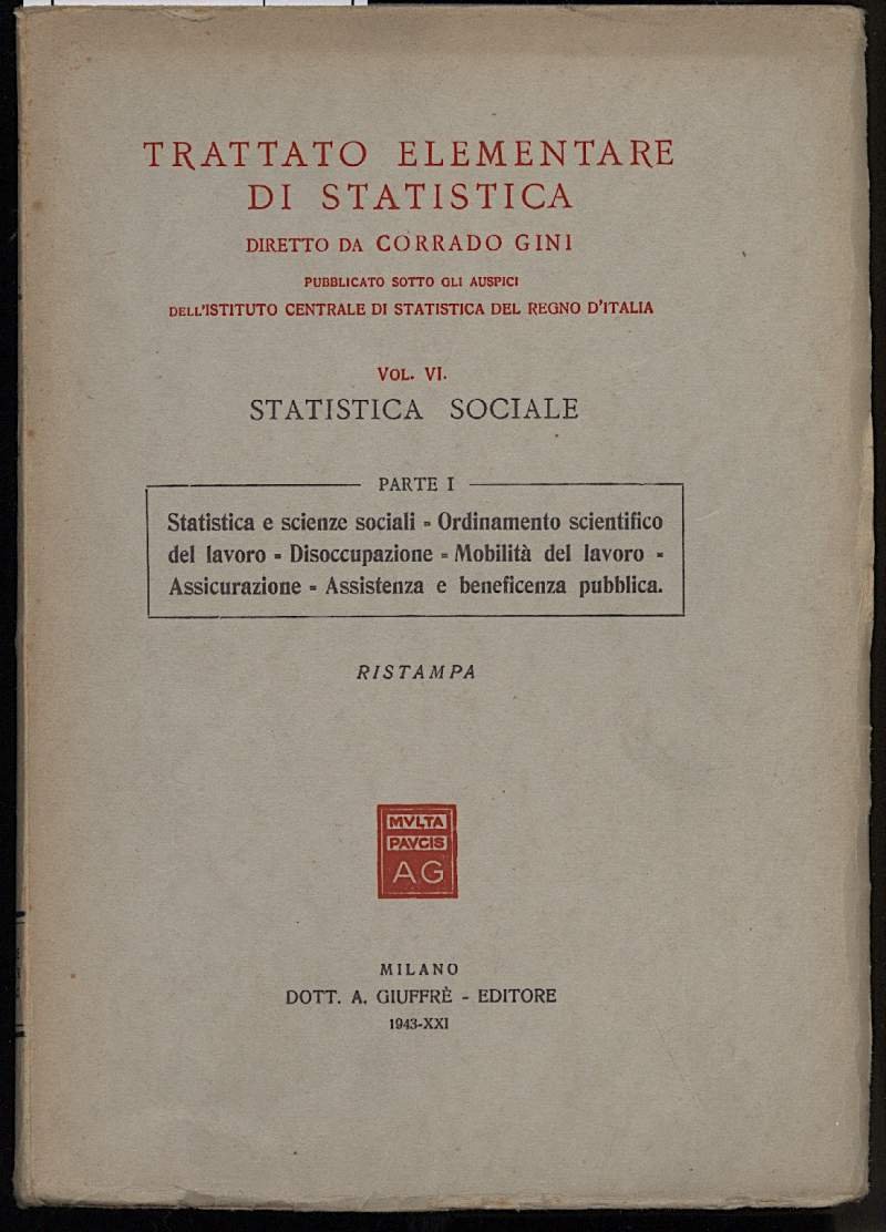 TRATTATO ELEMENTARE DI STATISTICA-Vol.VI-Statistica sociale- Ristampa