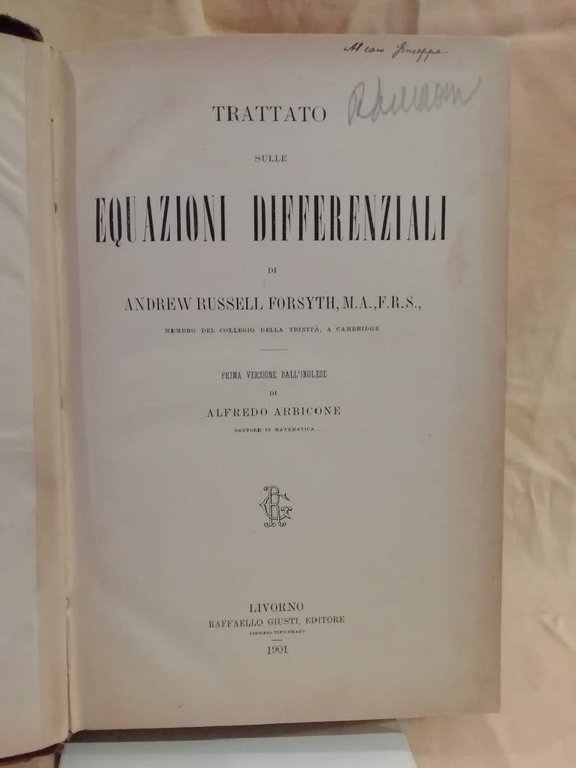 TRATTATO SULLE EQUAZIONI DIFFERENZIALI DI ANDREW RUSSELL (1901)