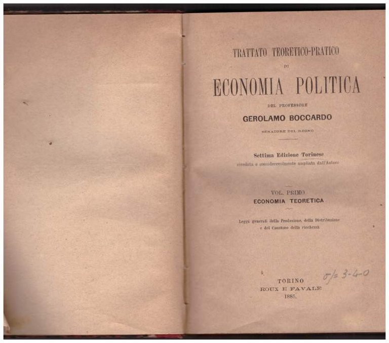 TRATTATO TEORETICO-PRATICO DI ECONOMIA POLITICA 3 voll. (1885)