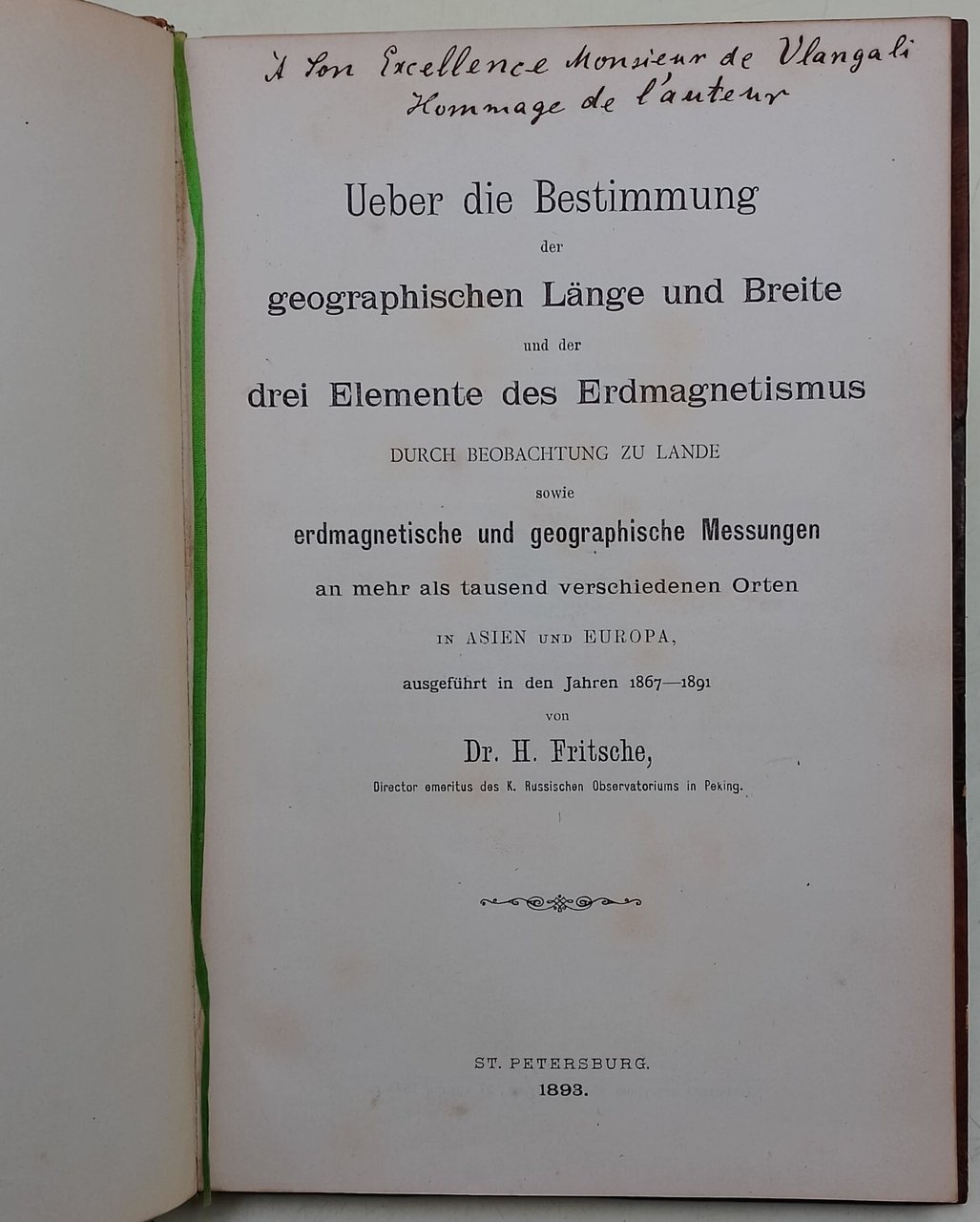 Ueber die Bestimmung der geografischen Lange und Breite drei Elemente …