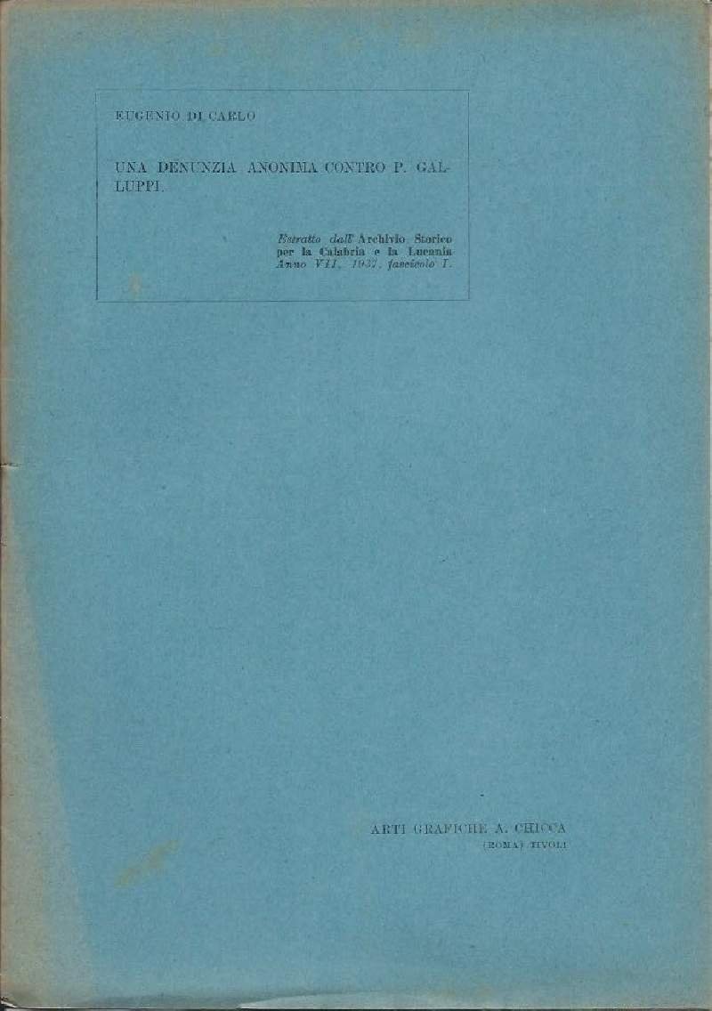 UNA DENUNZIA ANONIMA CONTRO P. GALLUPPI (1937)