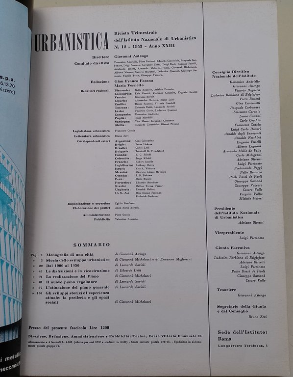 Urbanistica-Rivista trimestrale dell'Istituto Nazionale di Urbanistica n. 12 1953-Anno XXIII