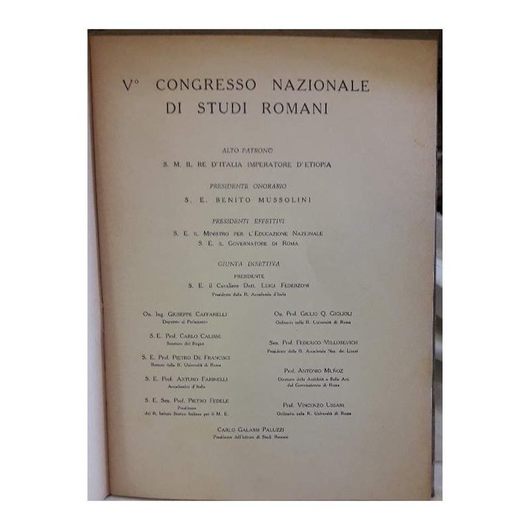 V^ CONGRESSO NAZIONALE DI STUDI ROMANI-DIARIO- EDIZIONE DEFINITIVA(1938)
