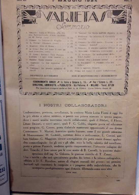 VARIETA' RIVISTA MENSILE ILLUSTRATA ANNO XXI-N.5. 1 MAGGIO 1924