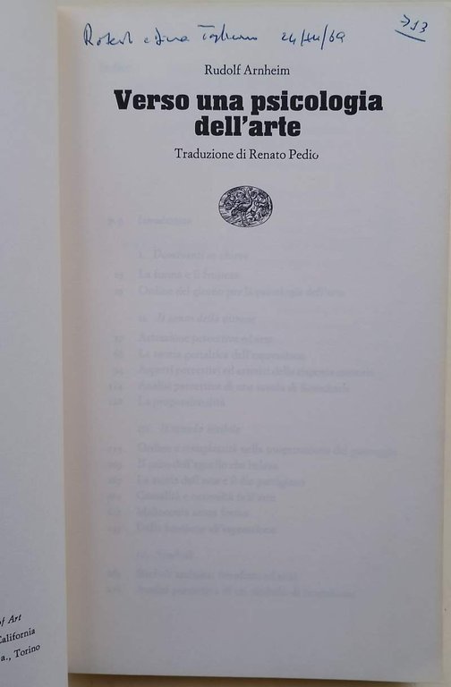 VERSO UNA PSICOLOGIA DELL'ARTE-ESPRESSIONE VISIVA, SIMBOLI E INTERPRETAZIONE(1969)
