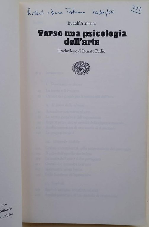 VERSO UNA PSICOLOGIA DELL'ARTE-ESPRESSIONE VISIVA, SIMBOLI E INTERPRETAZIONE(1969)