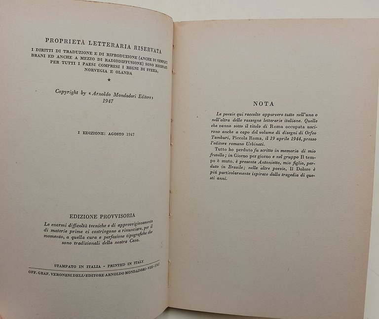 Vita di un uomo-Poesie IV - Il dolore- 1937-1946