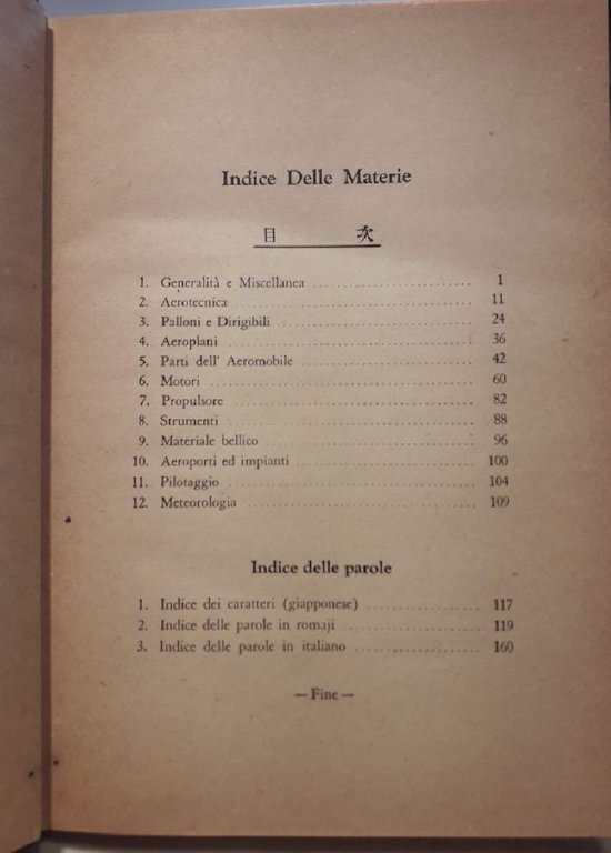 VOCABOLARIO TECNICO AERONAUTICO GIAPPONESE-ITALIANO/ITALIANO-GIAPPONESE(1945)