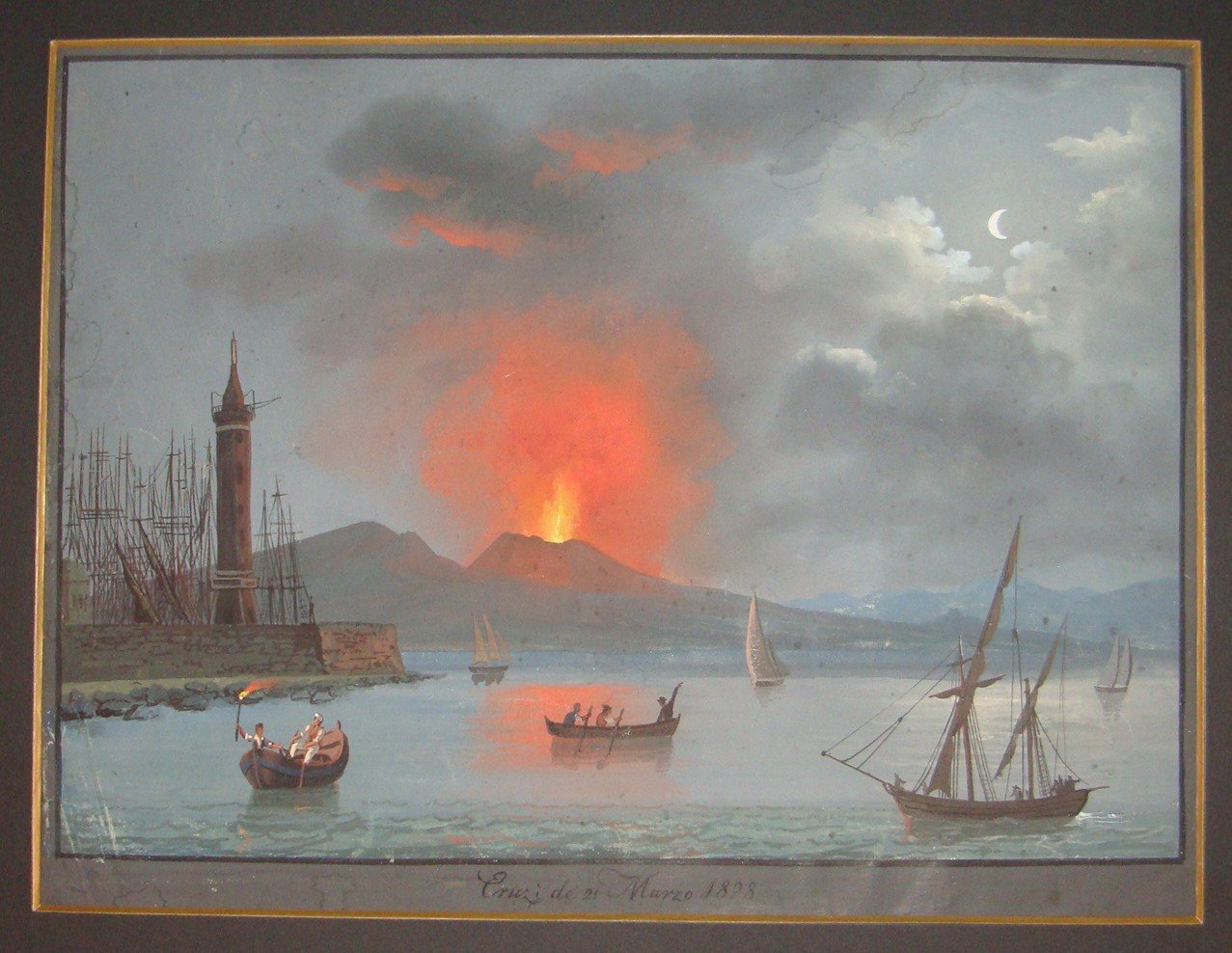 Gouache. Eruzione del Vesuvio del 1828. (Eruzione notturna)