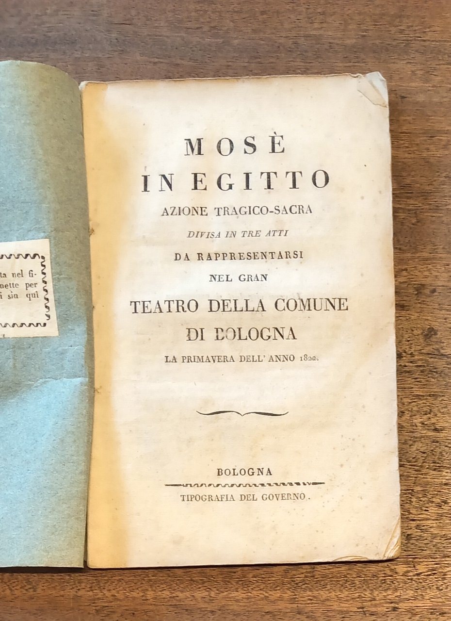 MOSE' IN EGITTO. Azione tragico-sacra divisa in tre atti. Da … | Immagine principale
