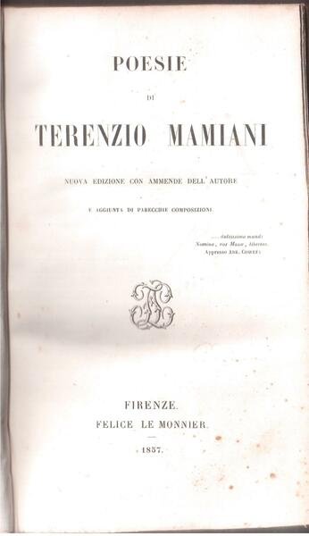 Poesie di Terenzio Mamiani Nuova edizione con ammende dell'autore e …