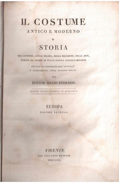 Il costume antico e moderno Europa - Volume secondo
