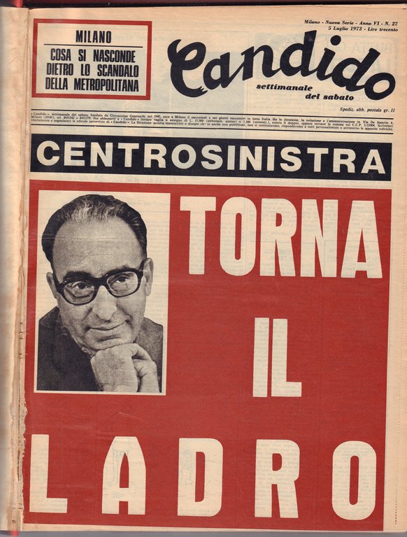 Candido-settimanale del sabato fondato da Giovannino Guareschi- annata completa del …