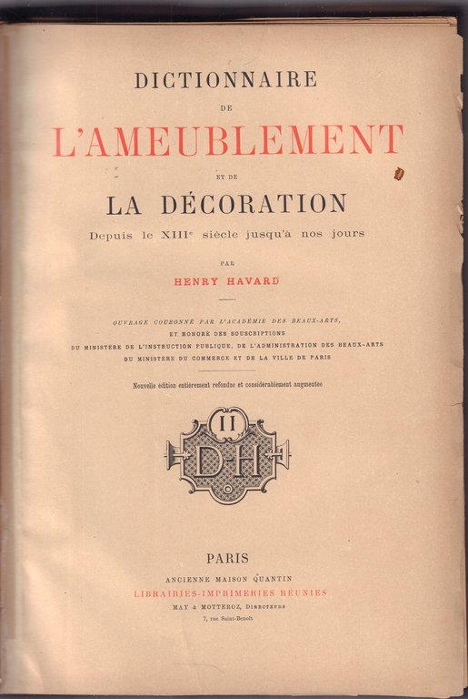 Dictionnaire de l'ameublement et de la dècoration depuis le XIII° …