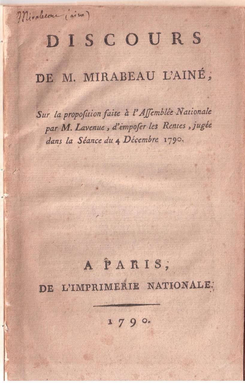 Discours de M. Mirabeau l'Ainé, sur la proposition faite à …