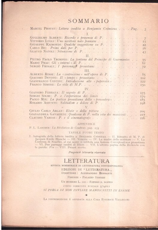 Letteratura Rista bimestrale di letteratura contemporanea - Direttore: Alessandro Bonsanti