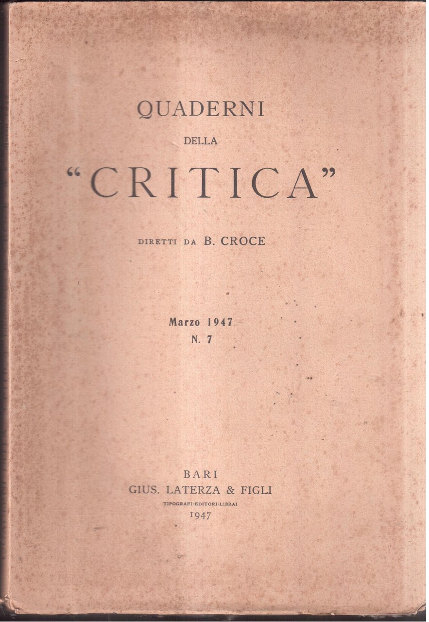 Quaderni della " Critica " diretti da B. Croce Marzo … | Immagine principale