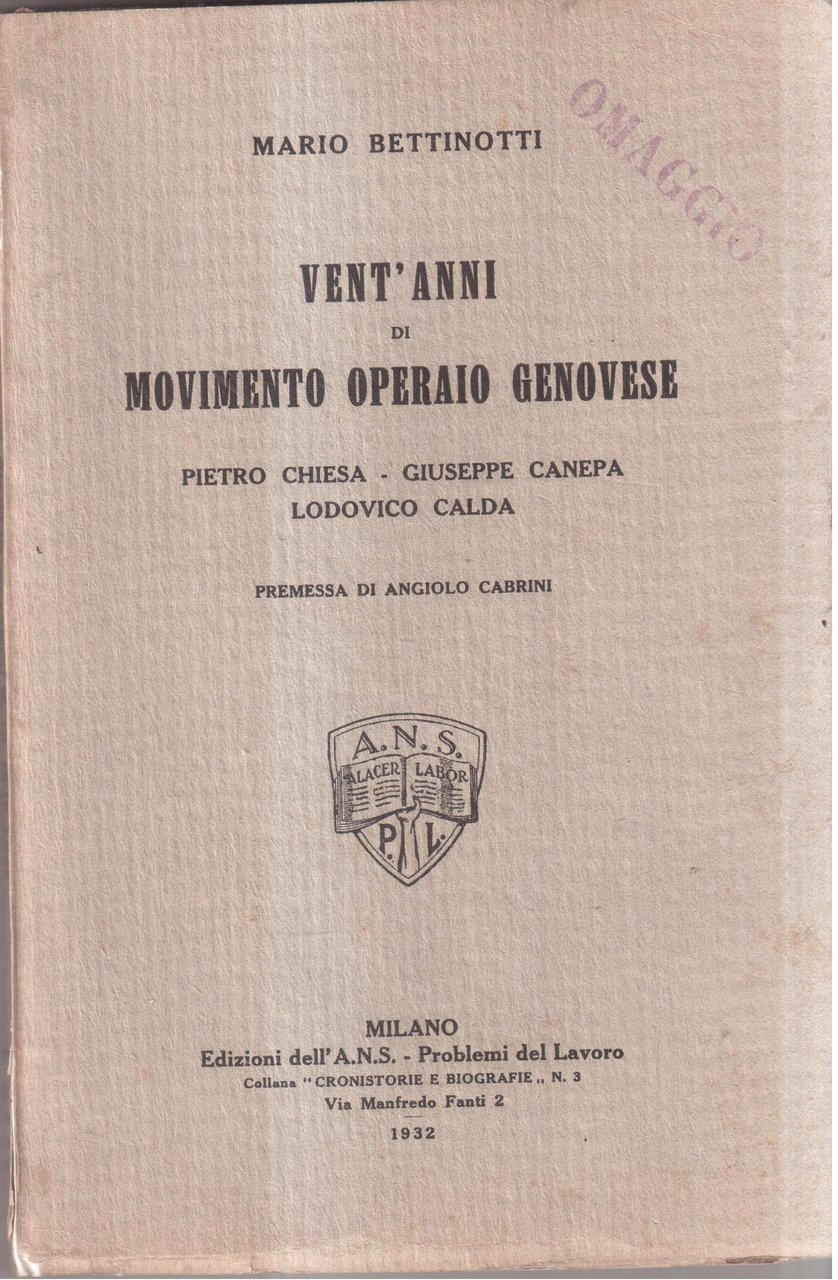 Vent'anni di movimento operaio genovese Pietro Chiesa - Giuseppe Canepa … | Immagine principale