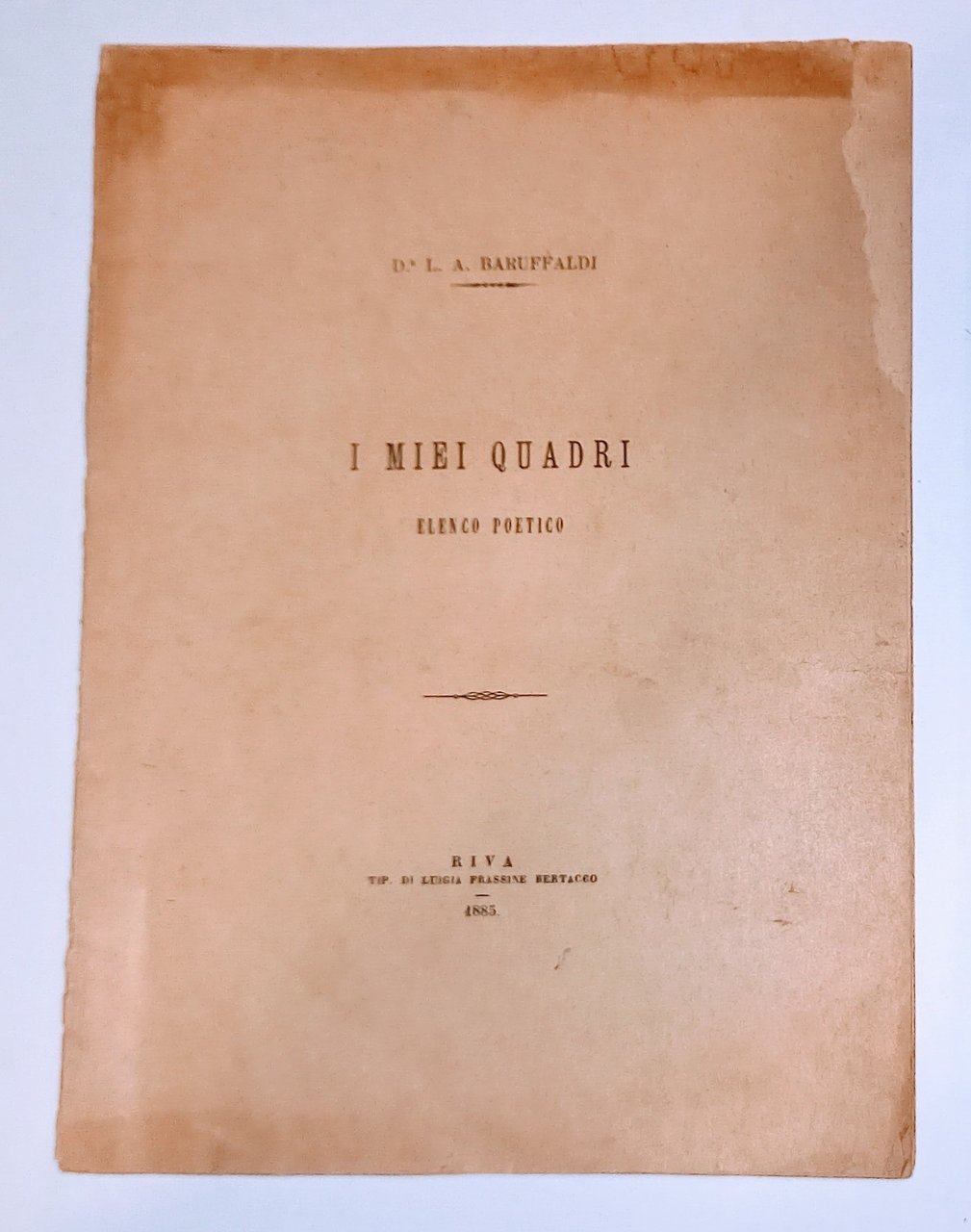 I MIEI QUADRI. ELENCO POETICO - 1885