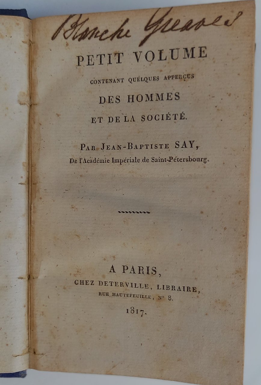 PETIT VOLUME CONTENANT QUEQUES APPERCUS DES HOMMES ET DE LA …