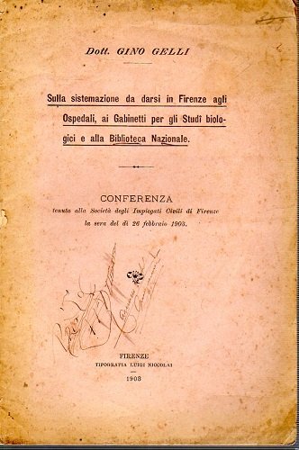 DELLA SISTEMAZIONE DA DARSI IN FIRENZE AGLI OSPEDALI, AI GABINETTI …