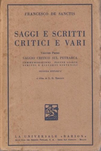 SAGGI E SCRITTI CRITICI E VARI VOLUMI PRIMO SAGGIO CRITICO …