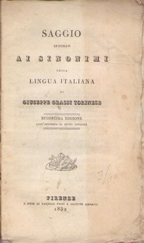 SAGGIO INTORNO AI SINONIMI DELLA LINGUA ITALIANA