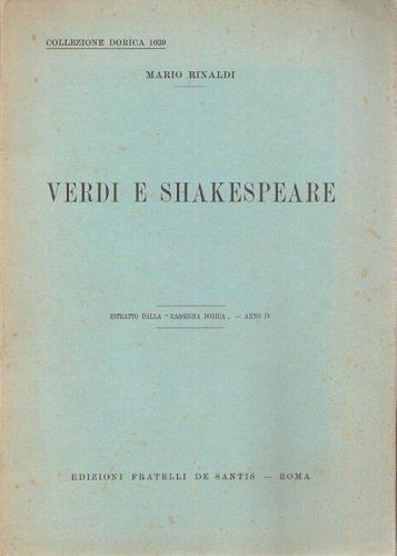 Verdi e Shakespeare ( estratto dalla Rassegna Dorica anno IV …