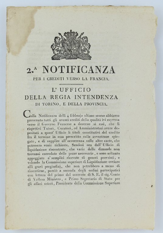 2a NOTIFICANZA PER I CREDITI VERSO LA FRANCIA - L'UFFICIO …