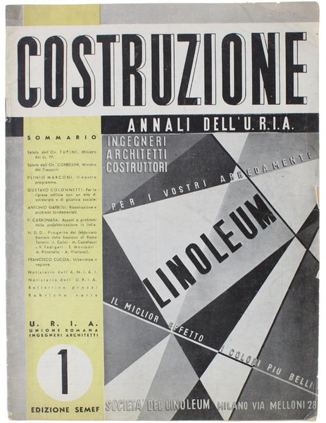 COSTRUZIONE. Annali dell'URIA. anno I - N.1. Gennaio 1949. | Immagine principale