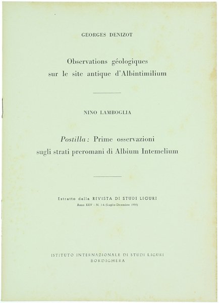 OBSERVATIONS GEOLOGIQUES SUR LE SITE ANTIQUE D'ALBINTIMILIUM - PRIME OSSERVAZIONI …