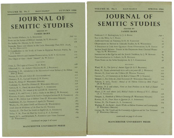 JOURNAL OF SEMITIC STUDIES. Volume XI - No. 1 - …