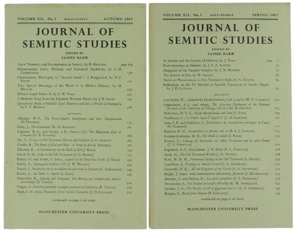 JOURNAL OF SEMITIC STUDIES. Volume XII - No. 1 - …