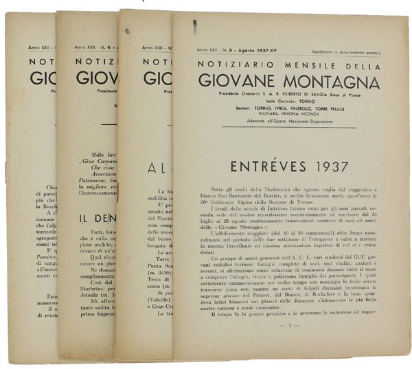 Notiziario Mensile della GIOVANE MONTAGNA. 4 numeri del 1937 | Immagine Gallery 1